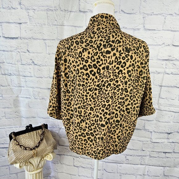 Sanctuary Size S Tan Leopard Print Button Up Drop Shoulder Tie Waist Blouse Top - Picture 5 of 8